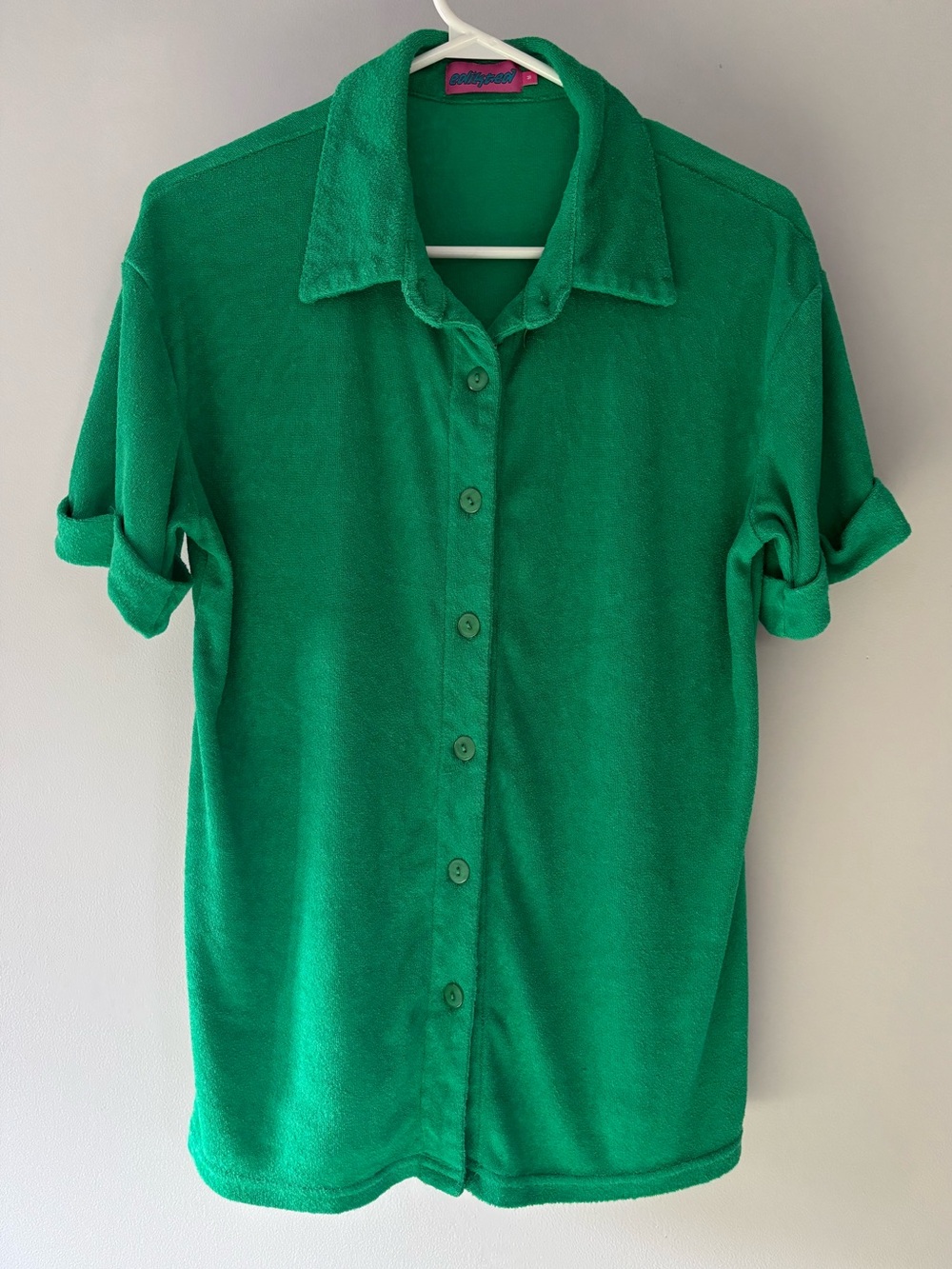 Edikted Green Terry Cloth Button-Up Shirt
